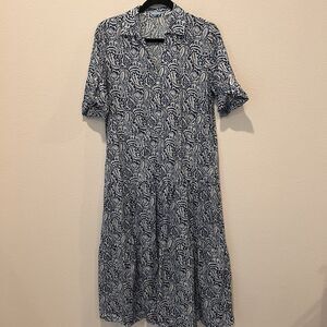 J. McLaughlin Women’s Sz M Floral Silk Blend Tiered Midi Dress Blue Peasant Chic